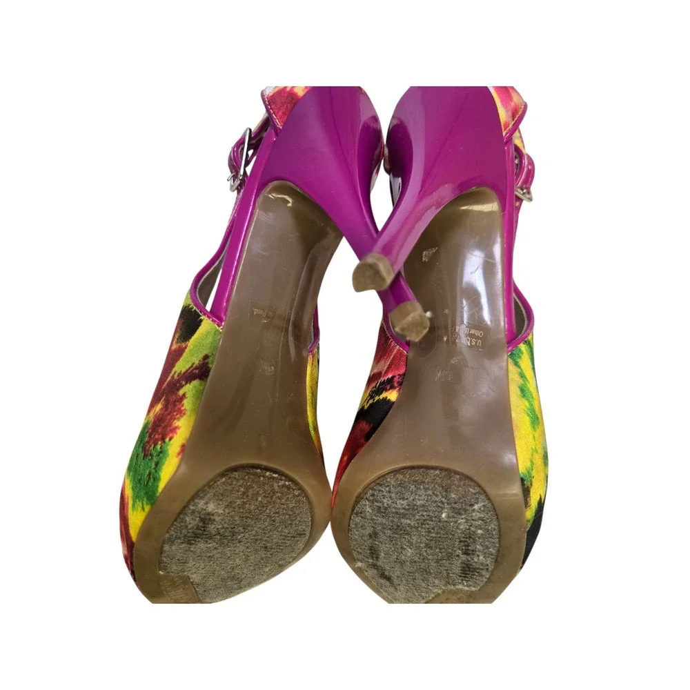 Guess GWHONDOLA Floral Peep Toe Platform Heels Pink‎ Yellow Magenta Womens 6M